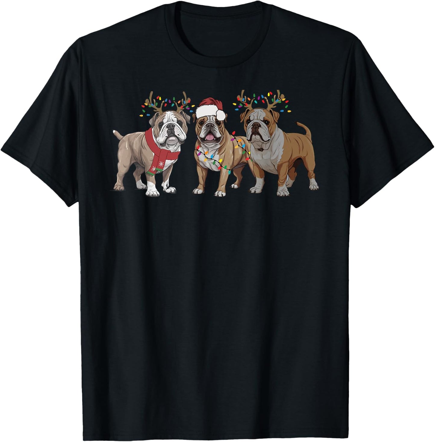 English Bulldog Christmas New Year Dog Mom Dad Kids Family T-Shirt - T-Shirt | Black