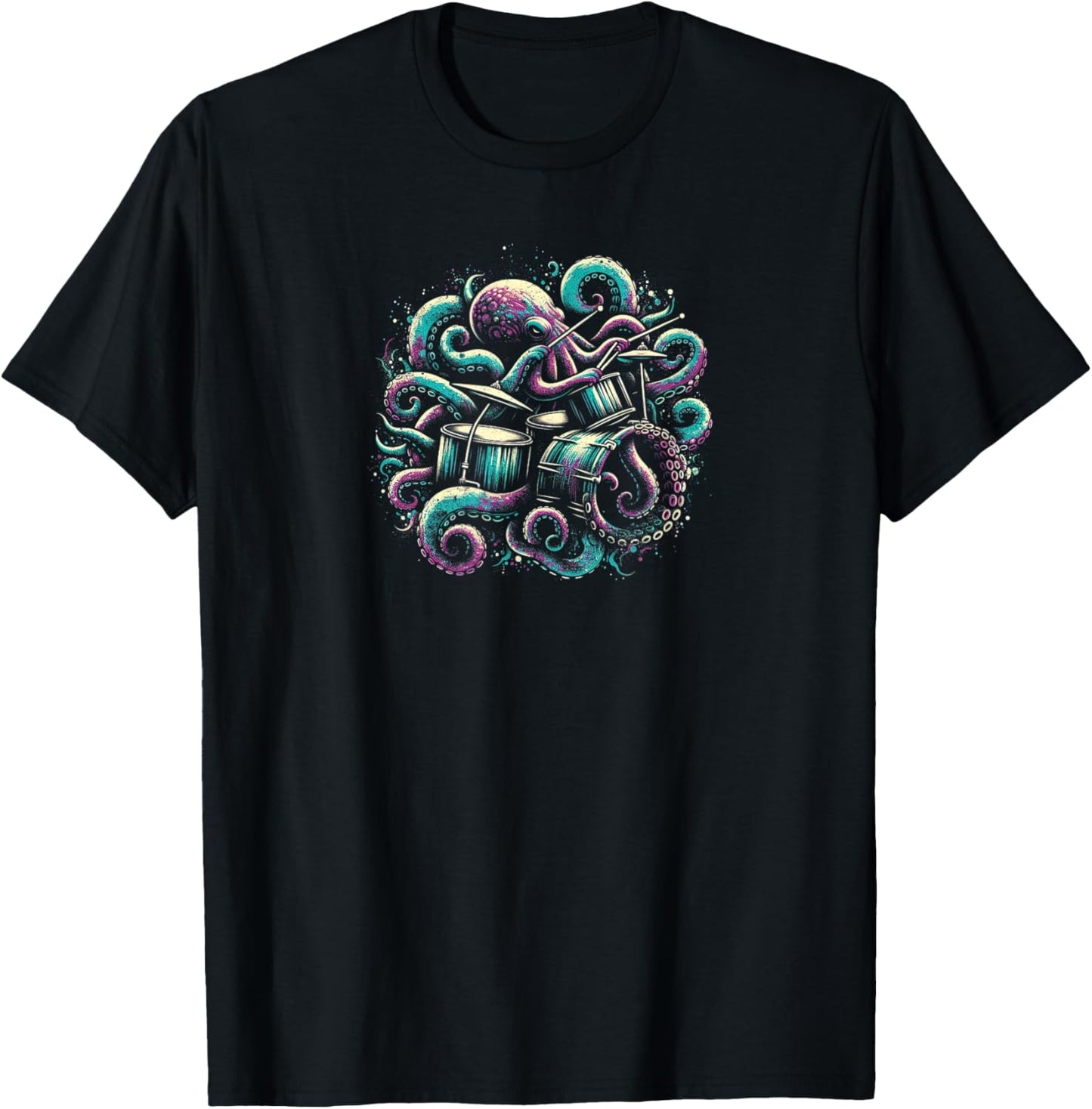 Octopus Rhythms Aquatic Drummer , Small, Black T-Shirt - T-Shirt | Black