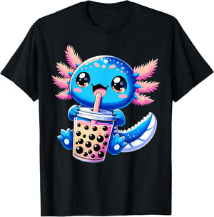 Axolotl Bubble Boba Tea Anime Cute Kawaii Blue Axolotl T-Shirt - T-Shirt | Black