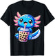 Axolotl Bubble Boba Tea Anime Cute Kawaii Blue Axolotl T-Shirt - T-Shirt | Black