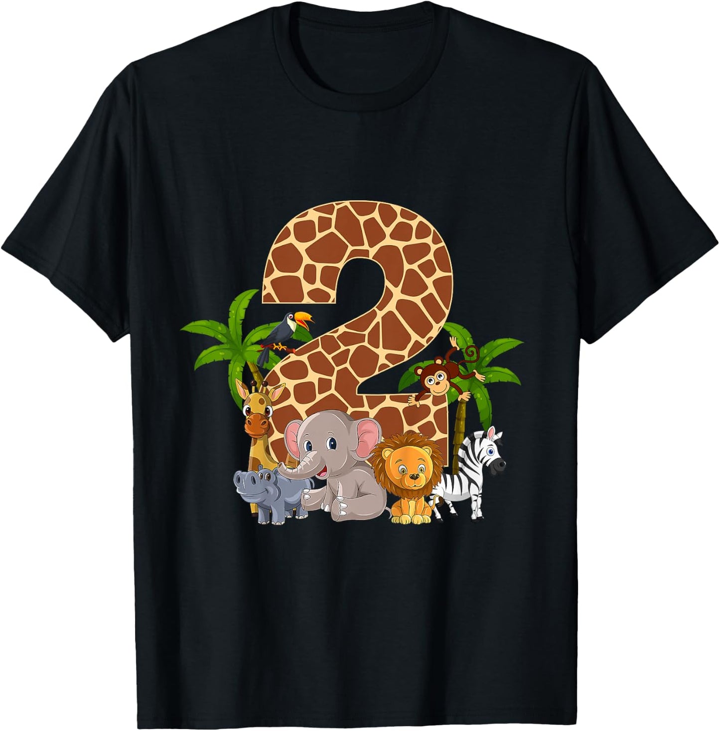 Kids 2 Year Old Zoo Birthday Safari Jungle Animal 2nd B-day T-Shirt - T-Shirt | Black