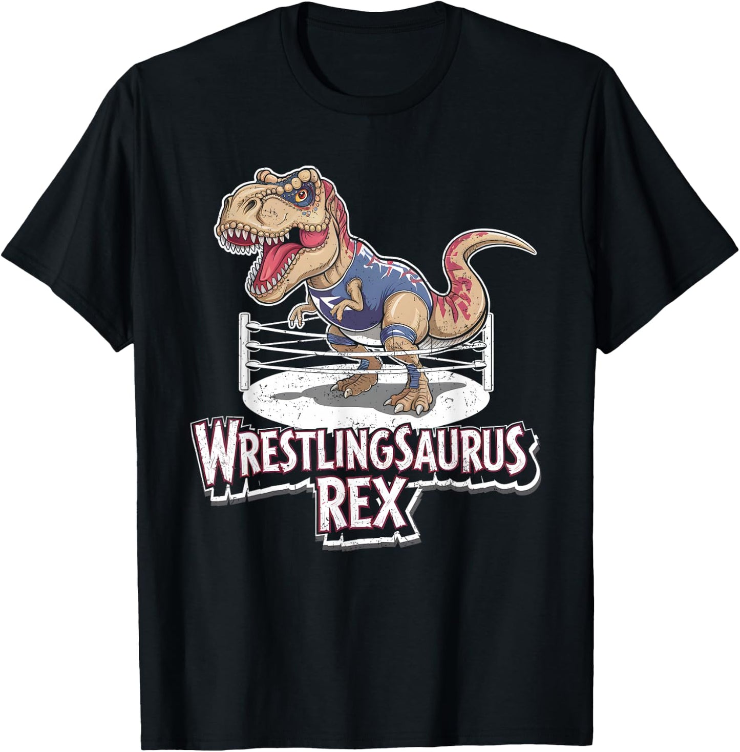 Wrestling Saurus Rex Funny Wrestler Dinosaur Wrestle Grunge T-Shirt - T-Shirt | Black