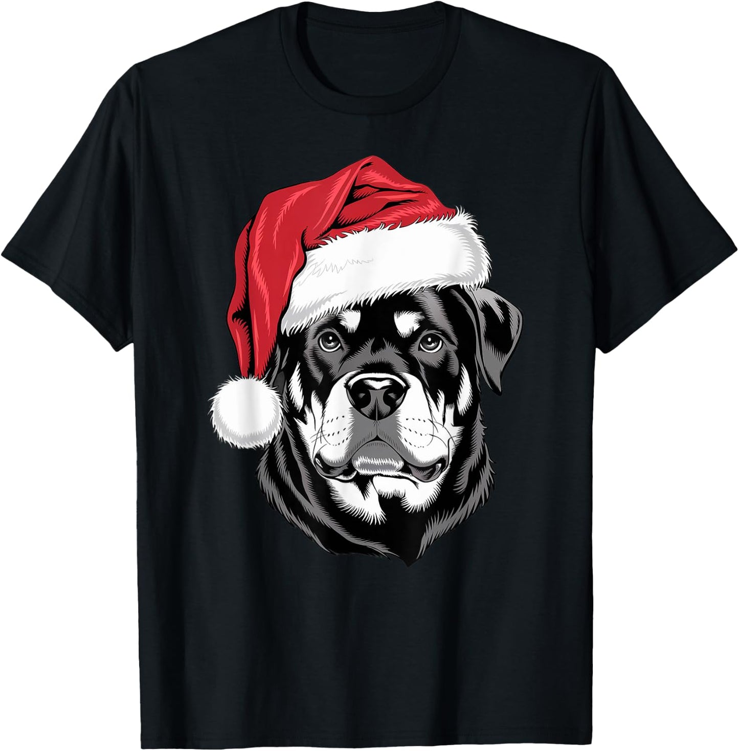 Joyful Rottie Santa Dog on Rottweiler Christmas T-Shirt - T-Shirt | Black