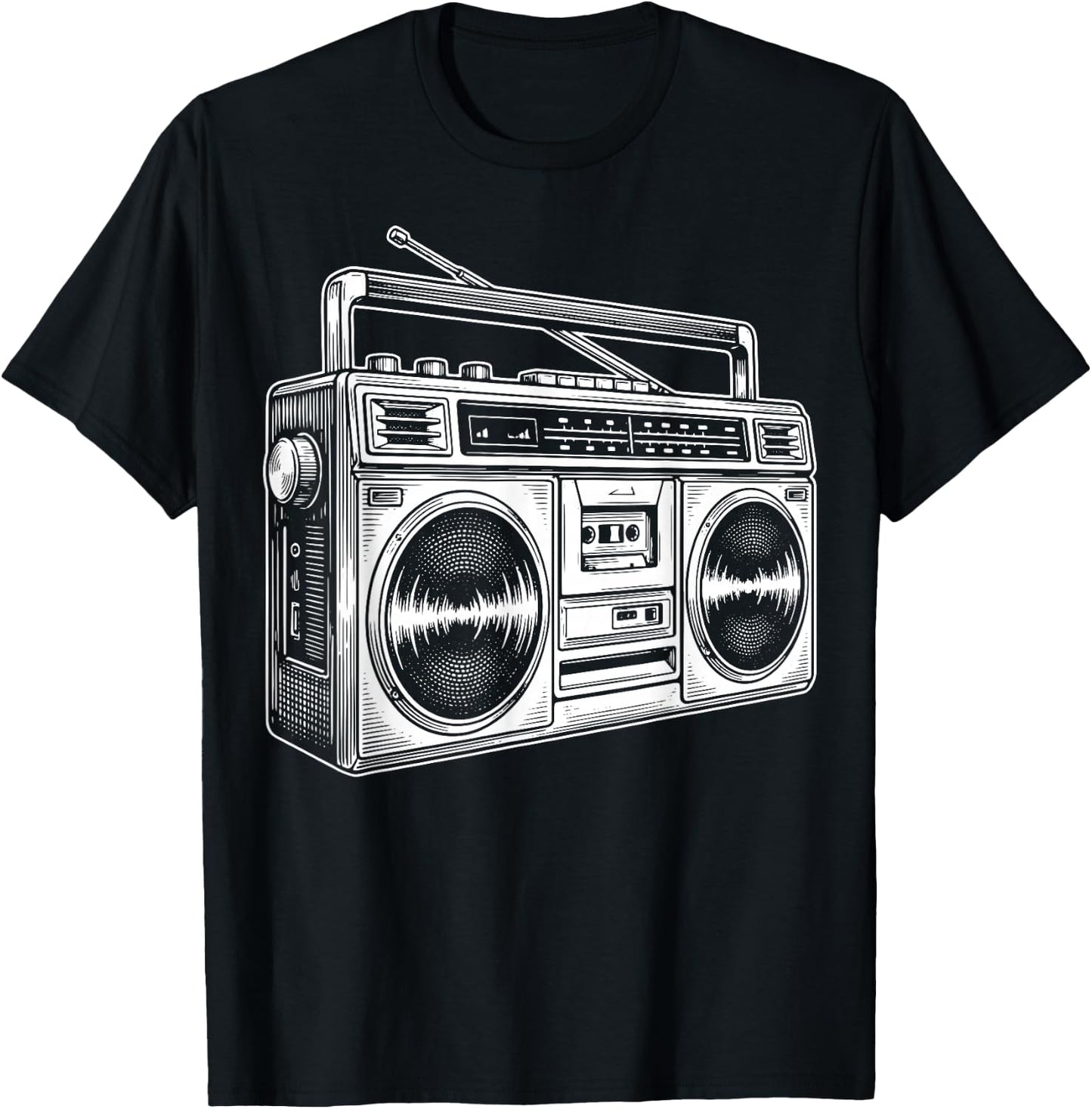 Boombox Line Art R&B Hip Hop Music T-Shirt - T-Shirt | Black