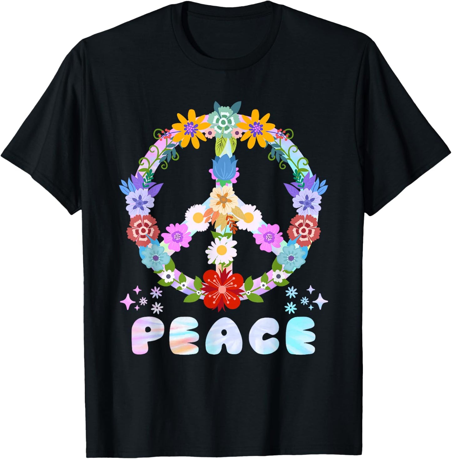 Peace Sign Flowers 60s and 70s Peace Flower Power , black T-Shirt - T-Shirt | Black