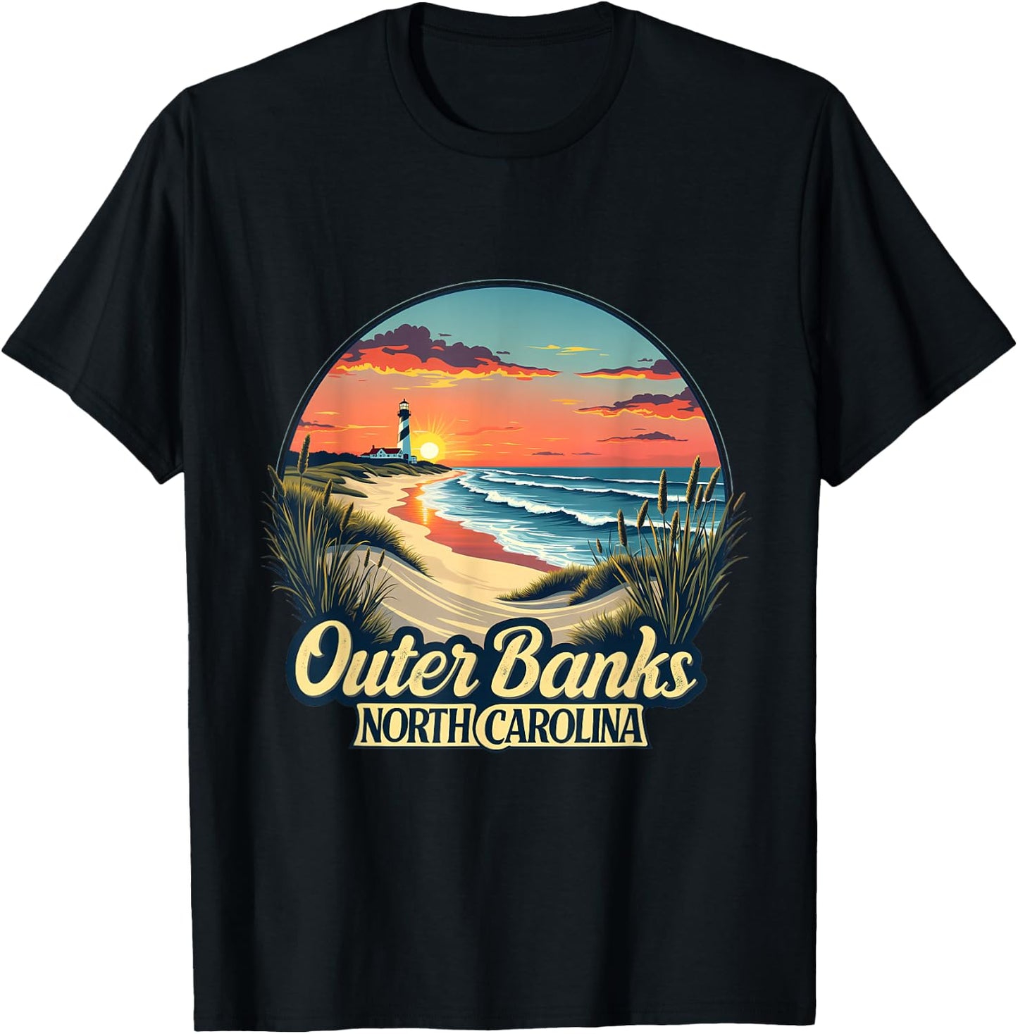 Outer Banks North Carolina Coastal Sunset Beach Lighthouse T-Shirt - T-Shirt | Black