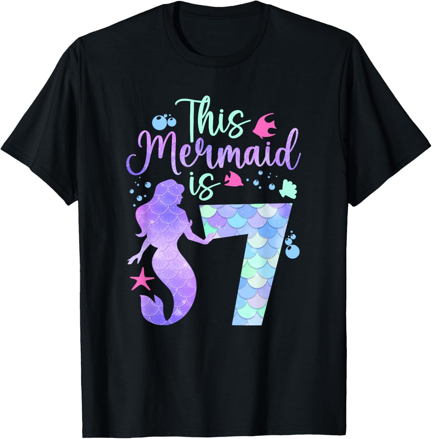 This Mermaid is 7 Birthday Girls Mermaid T-Shirt - T-Shirt | Black