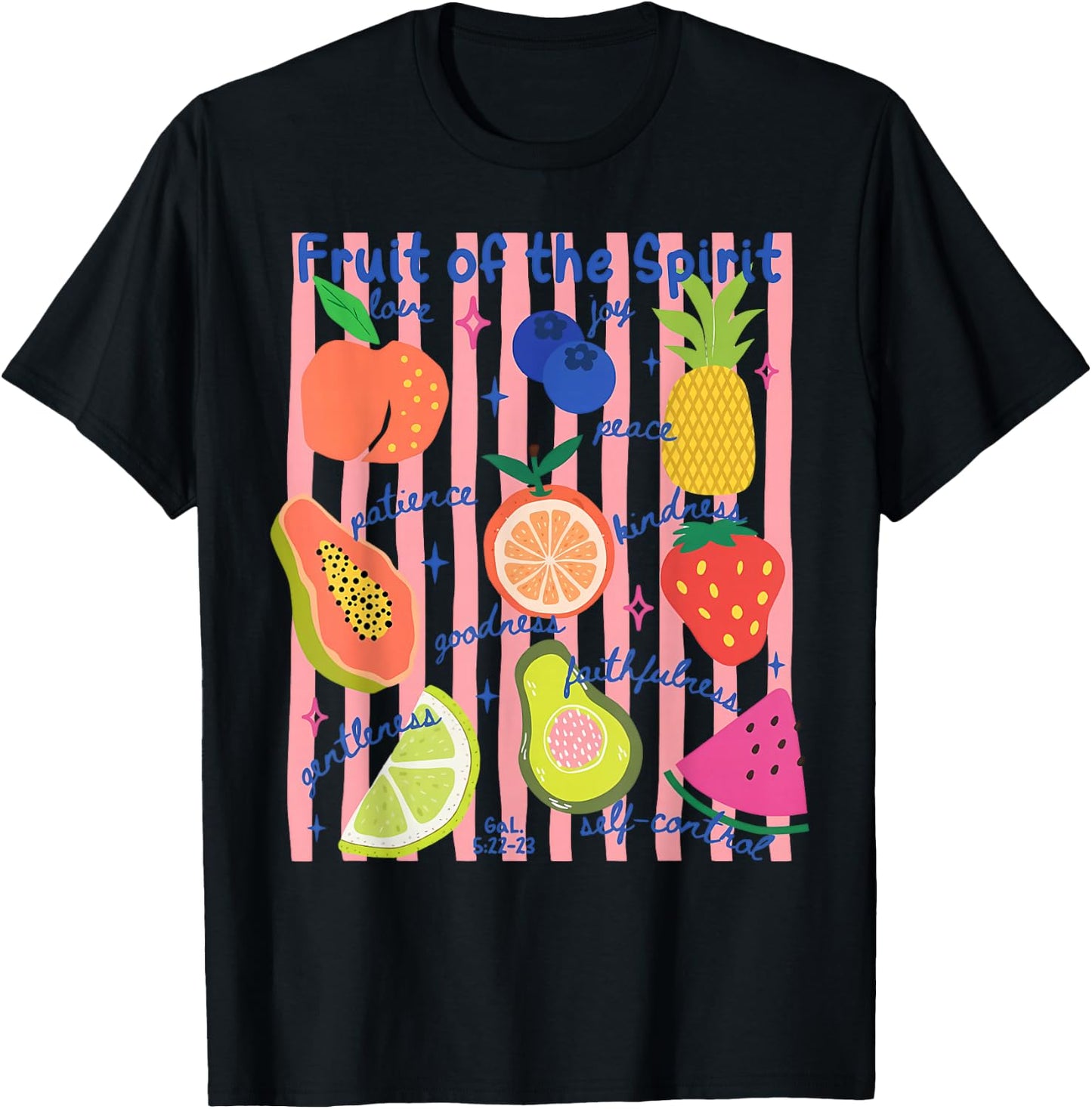 Stripe Fruit of The Spirit Fruit Summer Vacation Christian T-Shirt - T-Shirt | Black
