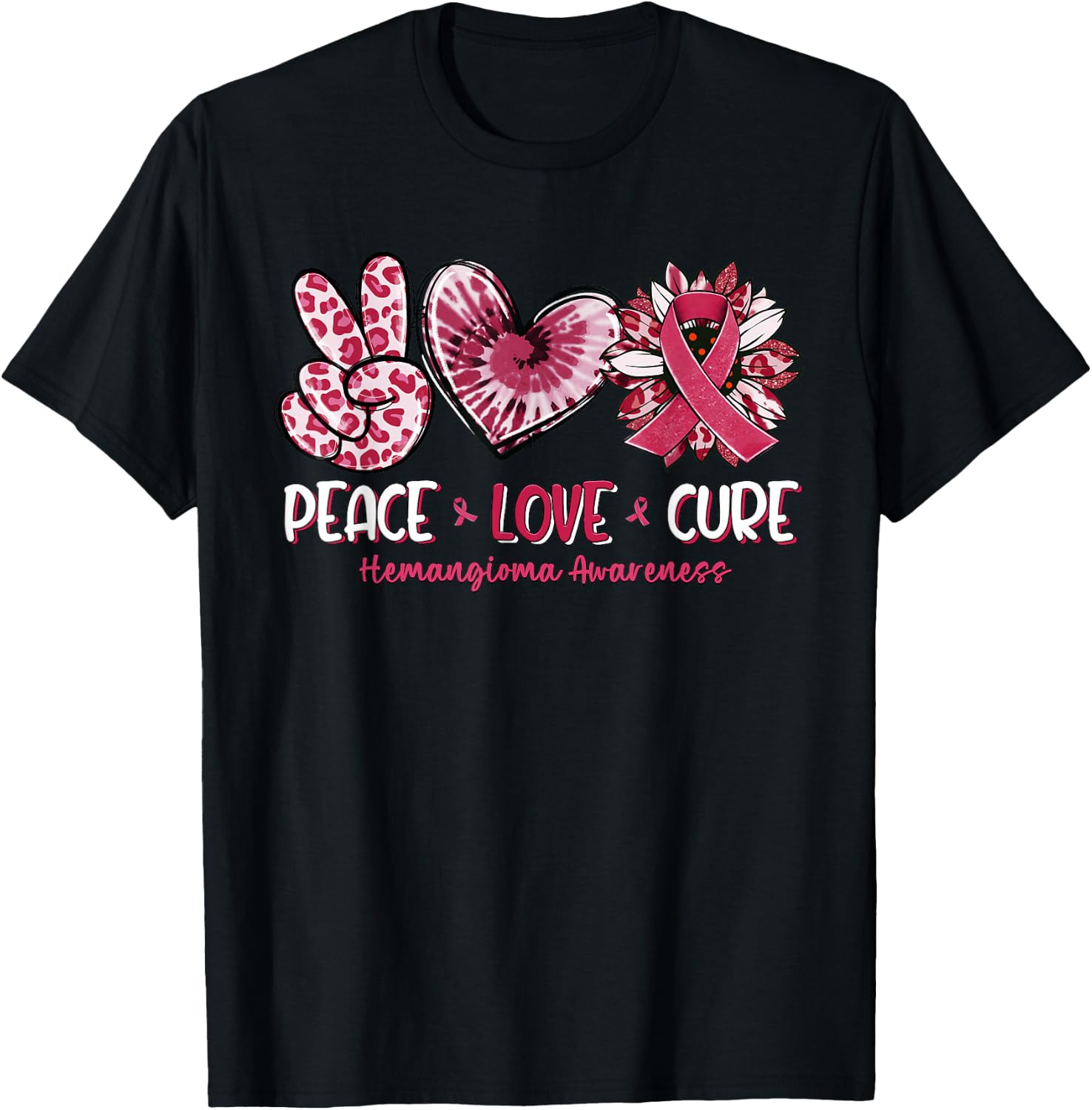 Peace Love Cure Sunflower Hemangioma Awareness T-Shirt - T-Shirt | Black