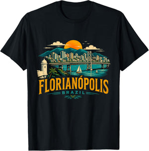 Vintage Florianopolis Brazil Travel Souvenir Landmark Gift T-Shirt - T-Shirt | Black