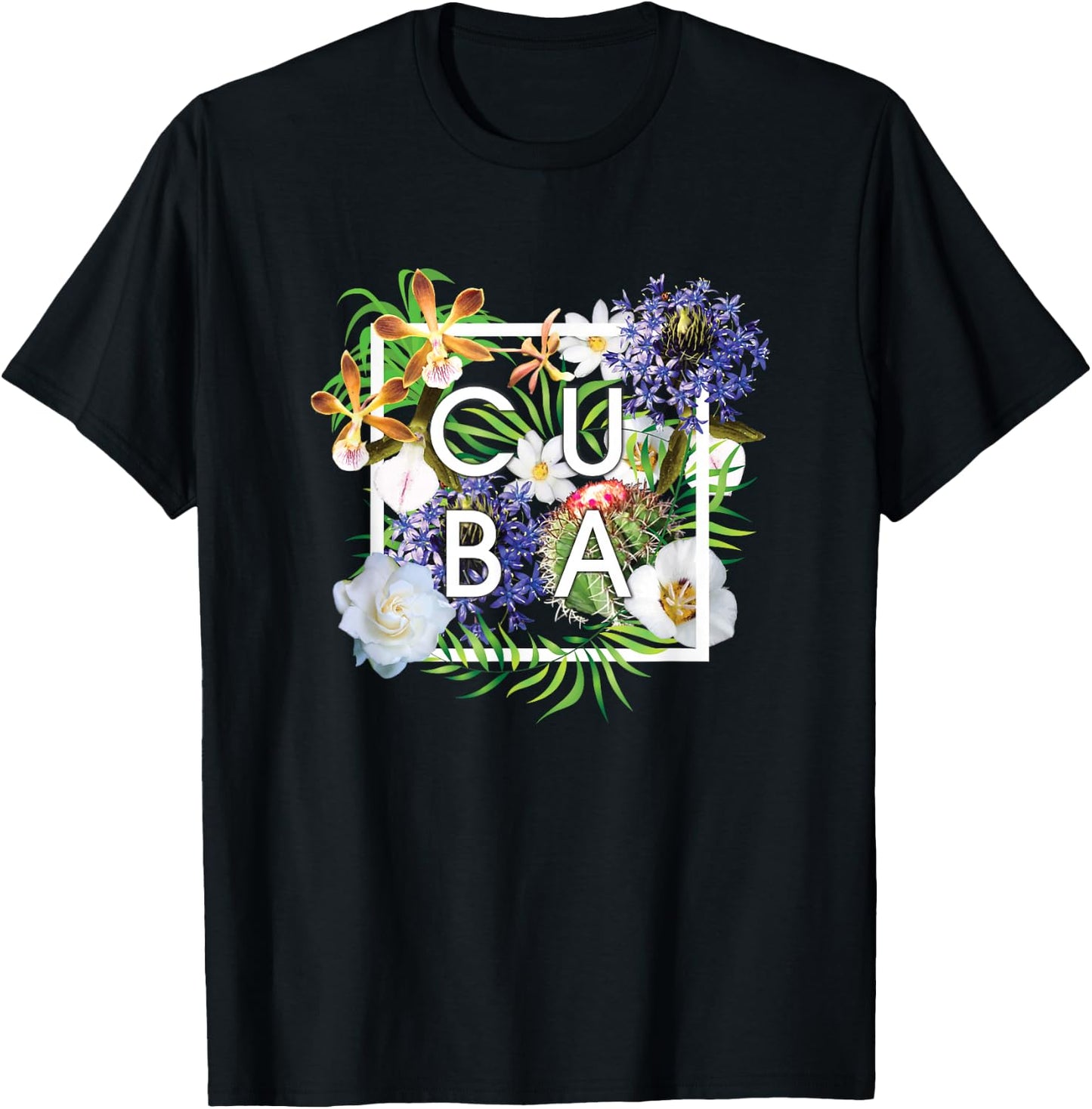 Flowers of Cuba Word Art - Cuban Pride T-Shirt - T-Shirt | Black