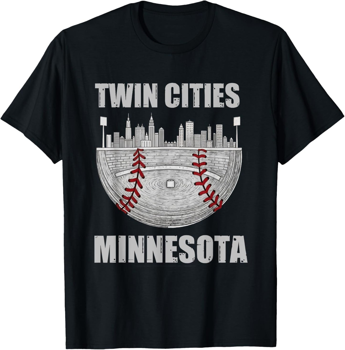 Cool Twin Cities Minnesota MN Baseball Skyline T-Shirt - T-Shirt | Black