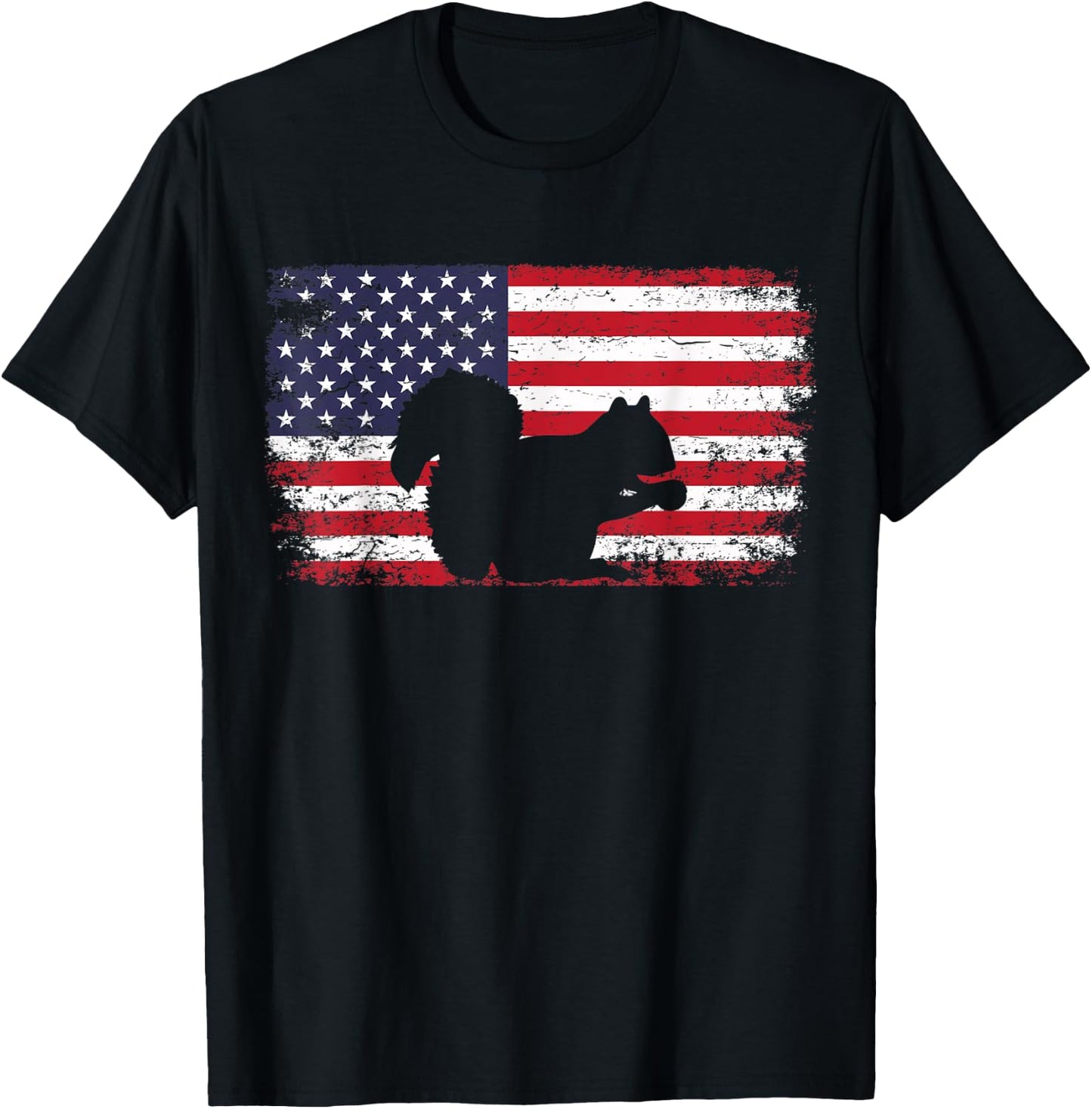 Patriotic Squirrel American Flag Cool Wild Lover Animals Fun Women Kids Men T-Shirt - T-Shirt | Black