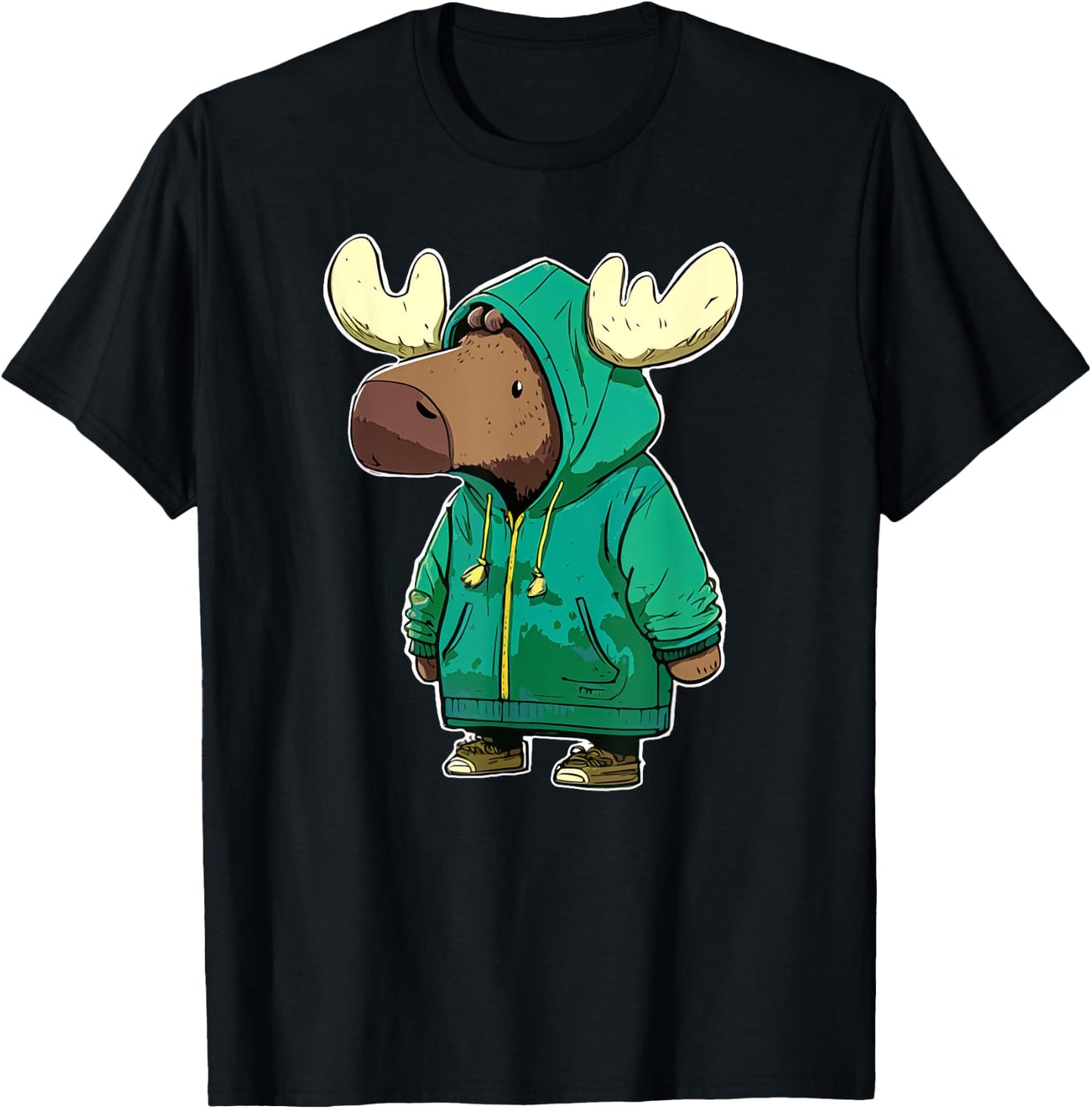 Cute Moose in a Jacket Very Cold Funny T-Shirt - T-Shirt | Black