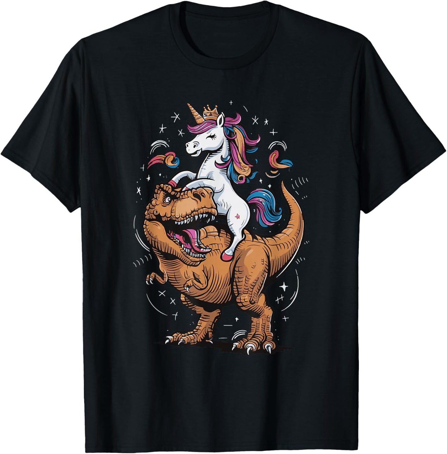 Unicorn Riding T Rex T-Shirt - T-Shirt | Black
