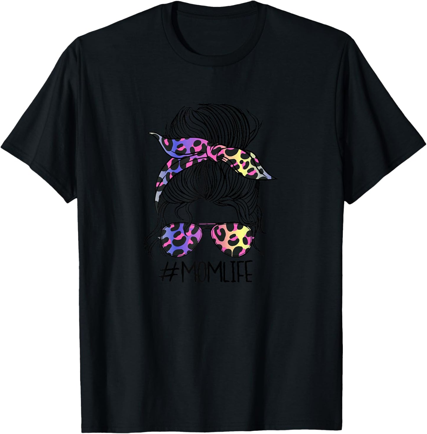 Women's #MOMLIFE Mom Life Leopard Print Rainbow , White, s T-Shirt - T-Shirt | Black