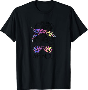 Women's #MOMLIFE Mom Life Leopard Print Rainbow , White, s T-Shirt - T-Shirt | Black