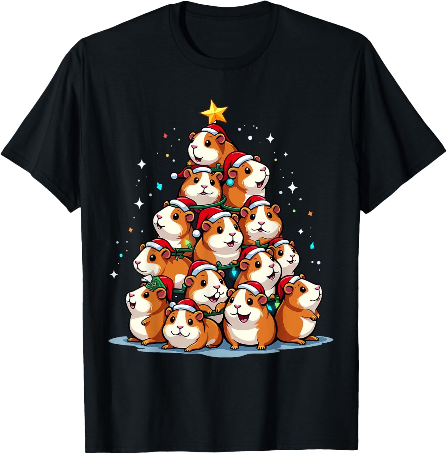 Guinea Pig Christmas Tree Funny Cavy Holiday T-Shirt - T-Shirt | Black