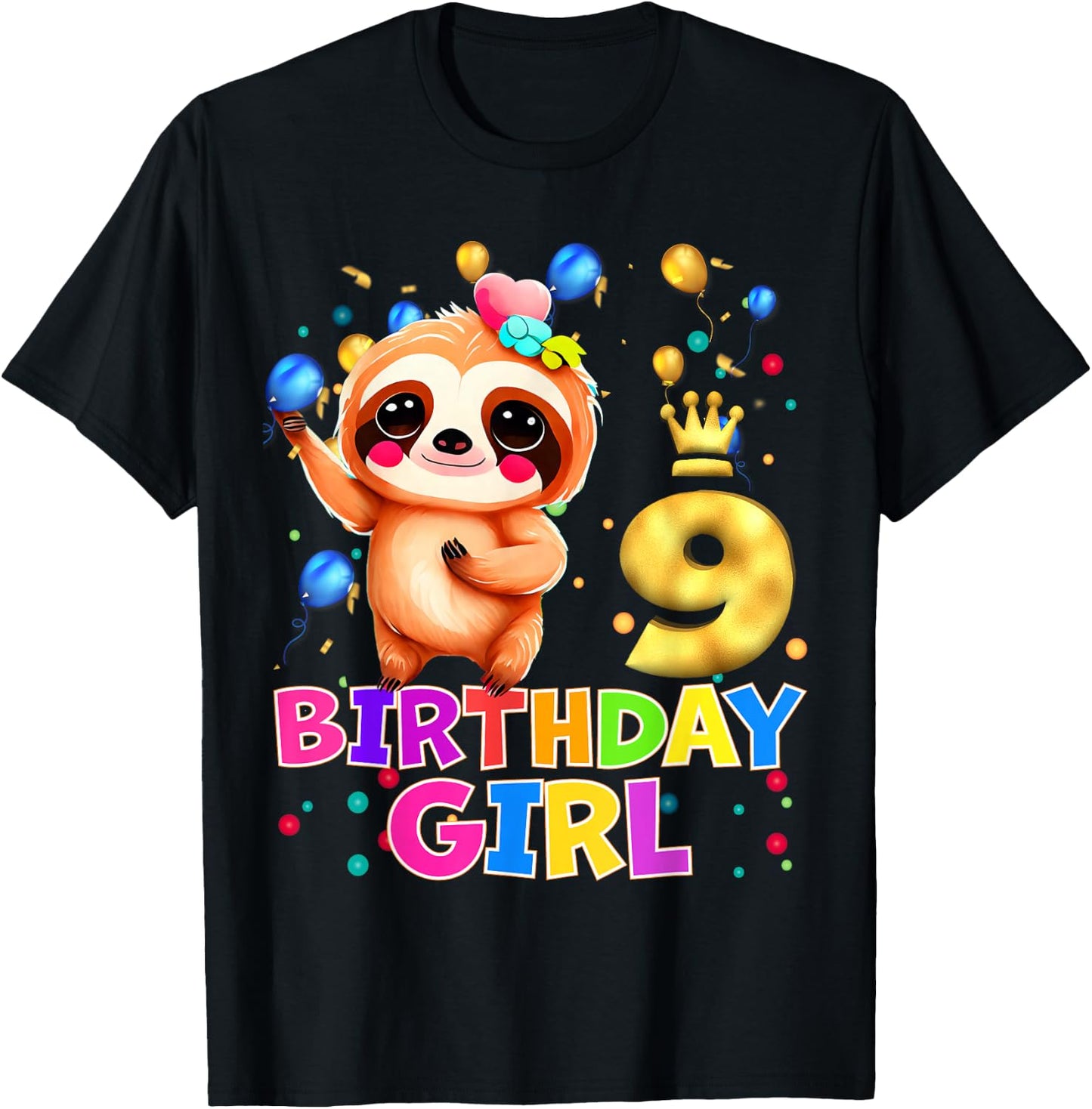 Sloth Kids 9 Year Old Sloth 9th Birthday Party T-Shirt - T-Shirt | Black