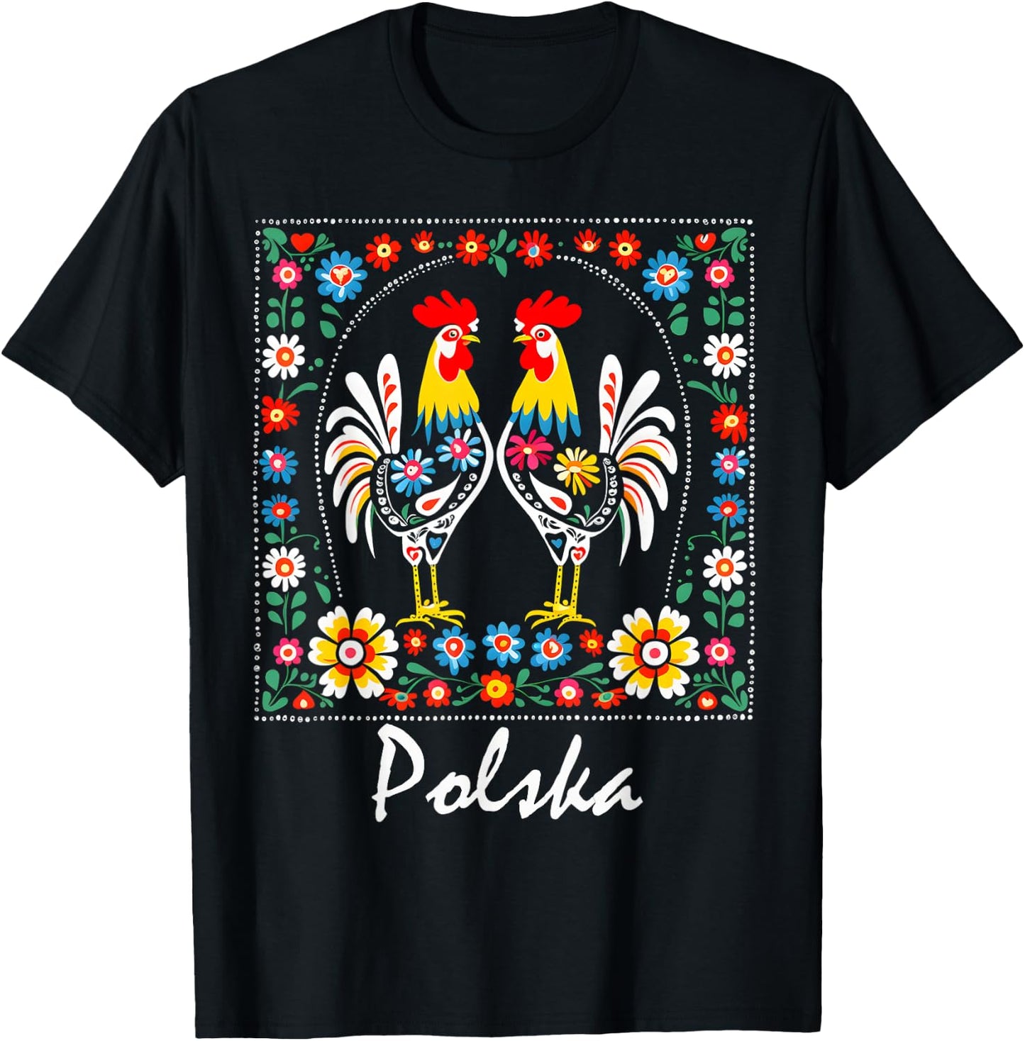 Poland Folk Art Flowers Polish Wycinanki Polska Day Festival T-Shirt - T-Shirt | Black