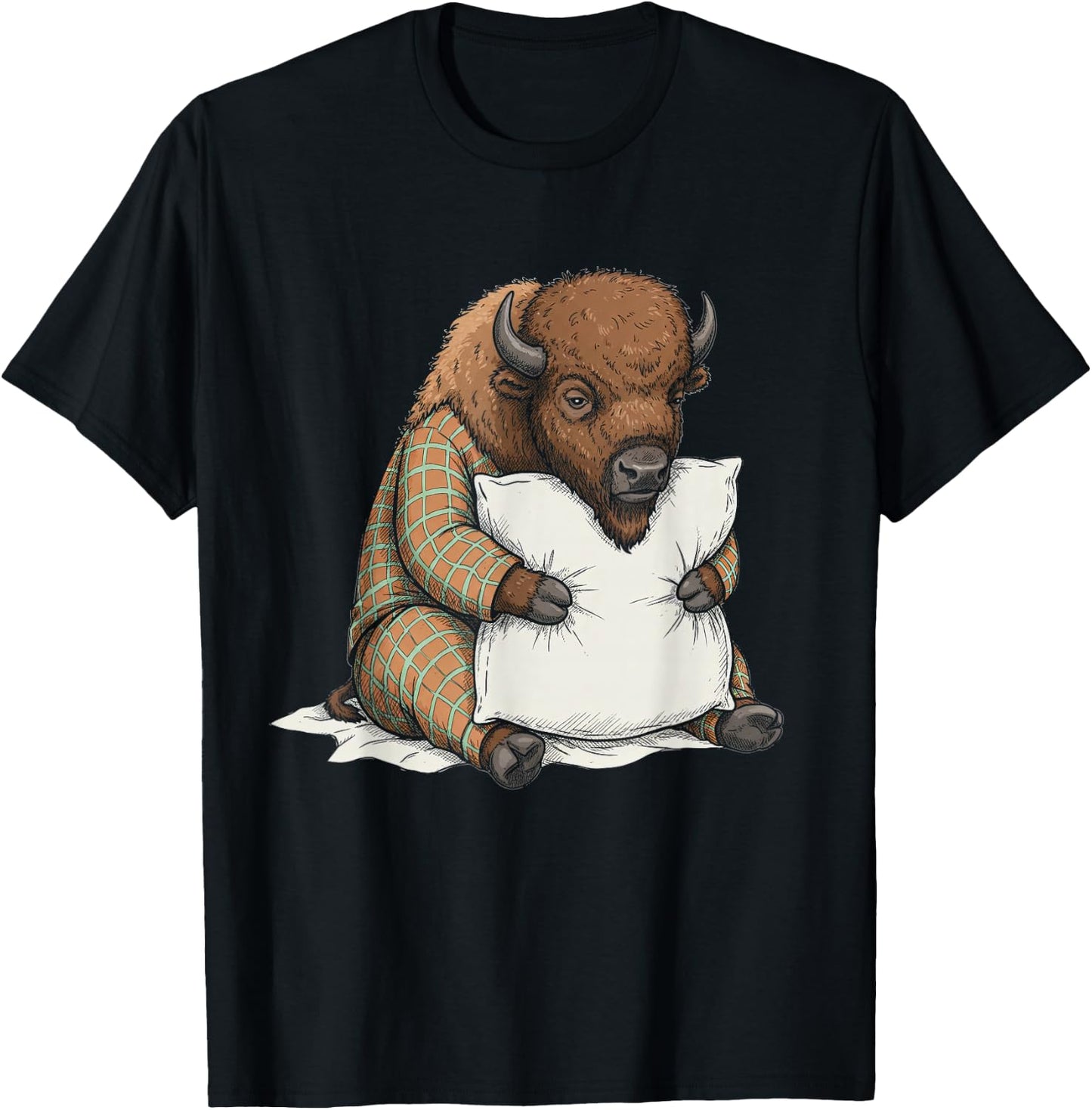 Funny Sleepy Bison Pajama Women Men Kids Boys And Girls T-Shirt - T-Shirt | Black