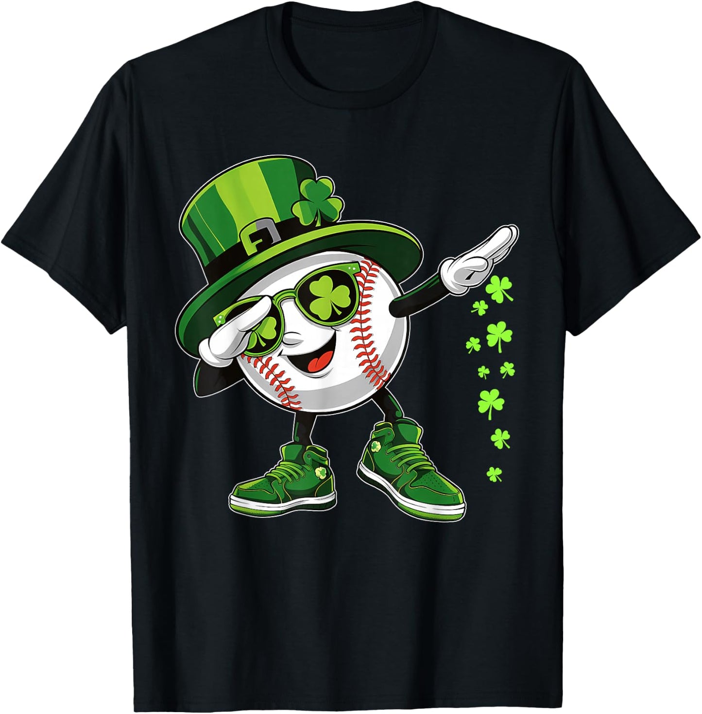 Funny Dabbing Shamrock Baseball St Patrick's Day Kids T-Shirt - T-Shirt | Black