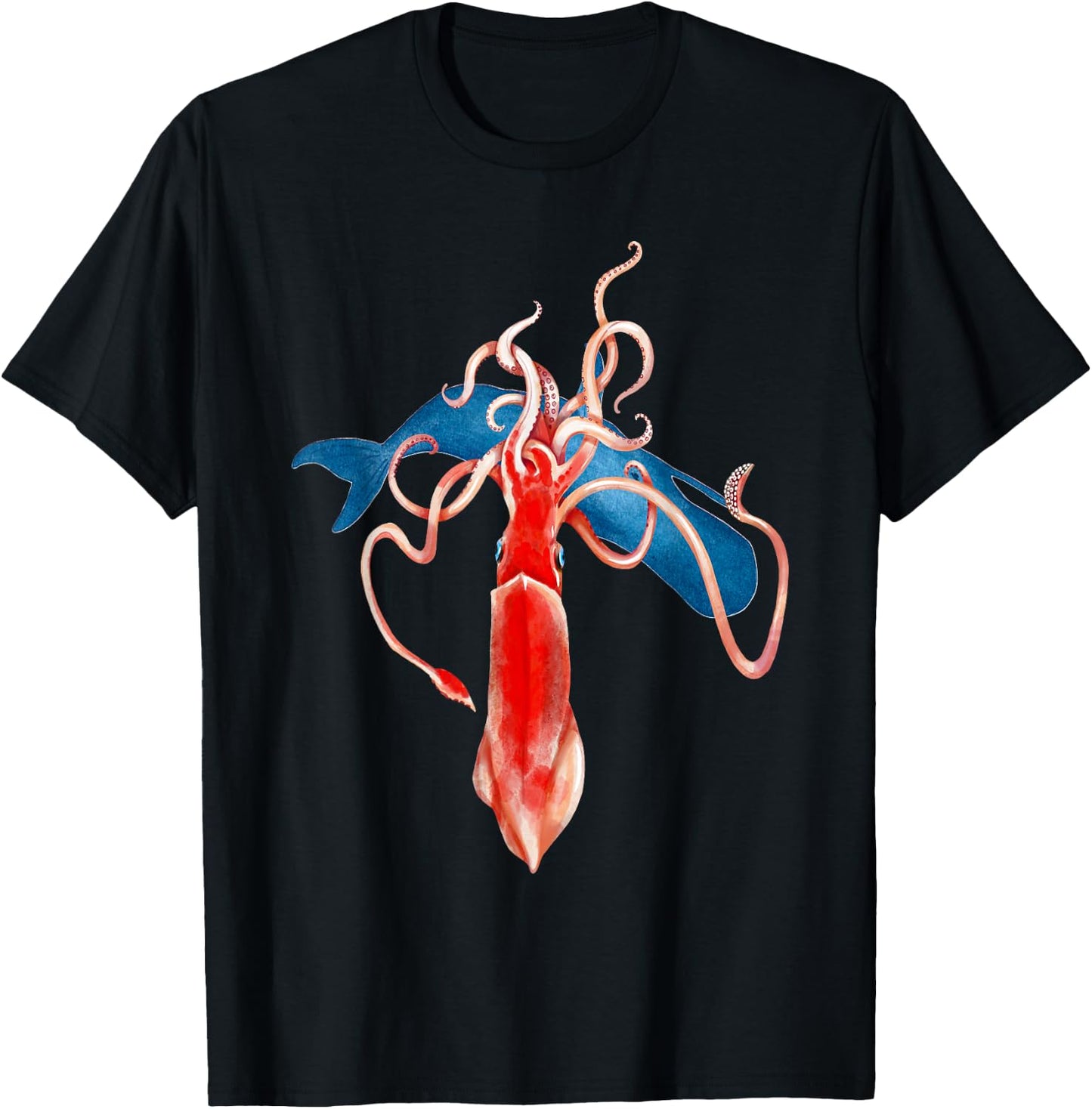 Fun Ocean Sea Animals Giant Squid vs Whale T-Shirt - T-Shirt | Black