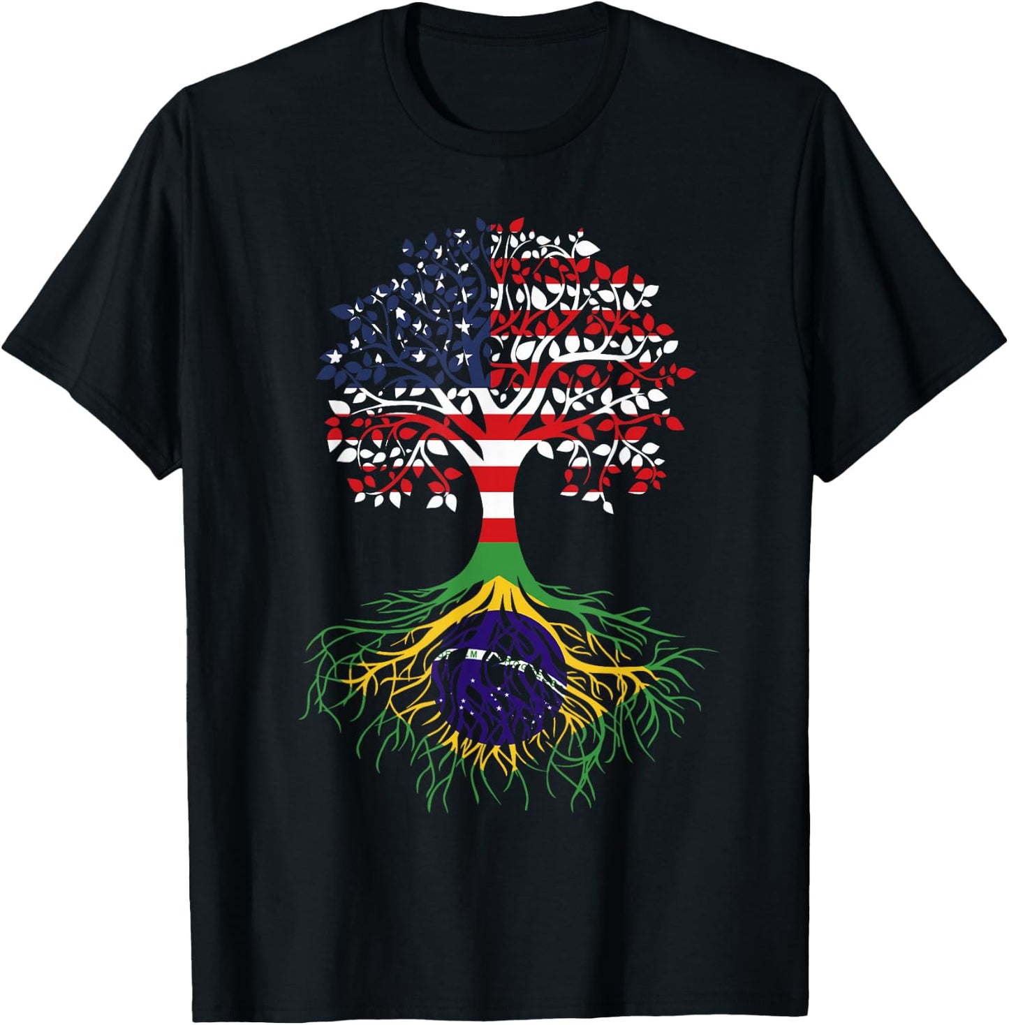Brazilian Roots American Grown Tree Flag T-Shirt - T-Shirt | Black