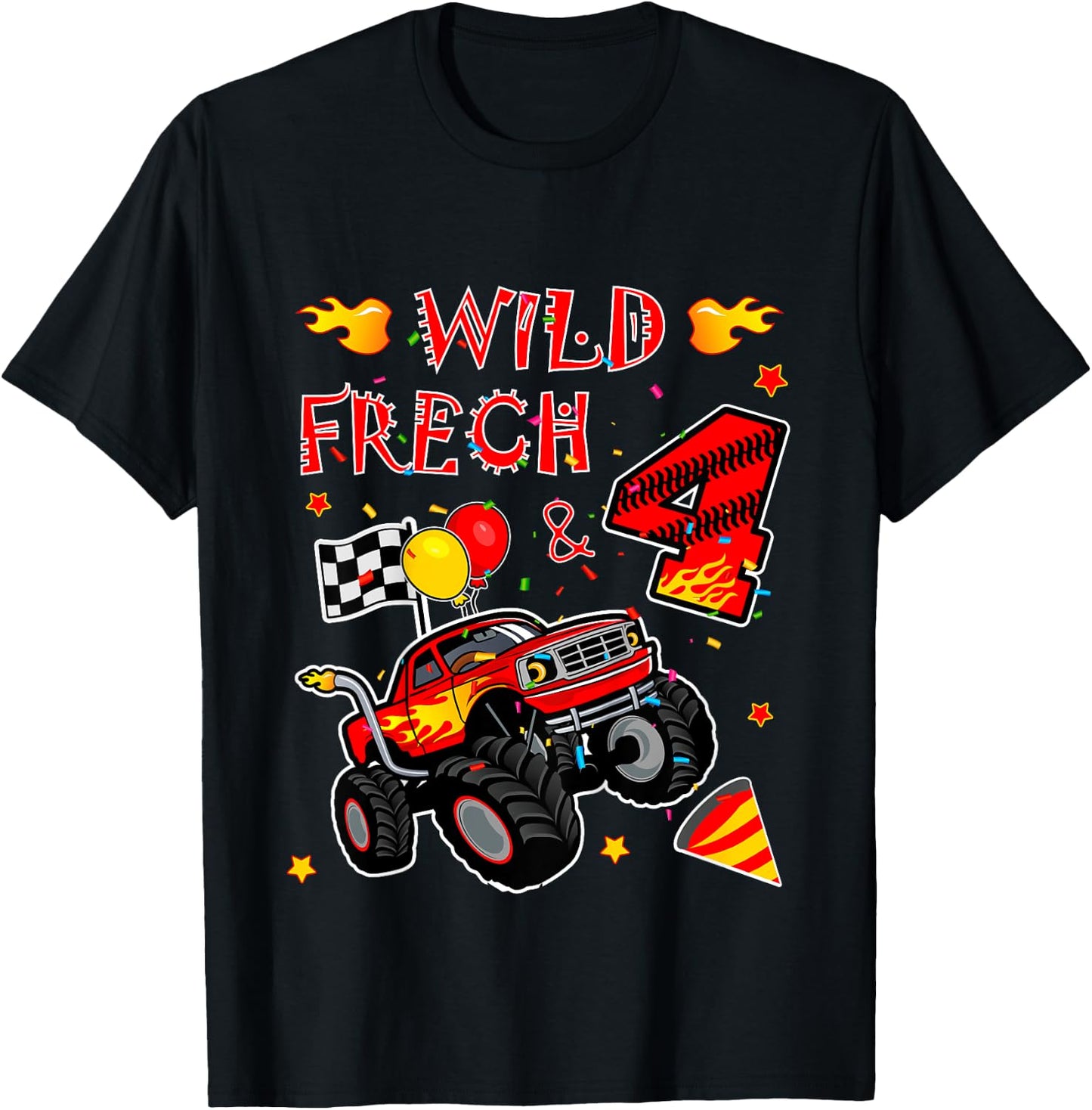 Children's Birthday Monster Truck - Wild Cheeky and Four - Boy 4 , black T-Shirt - T-Shirt | Black