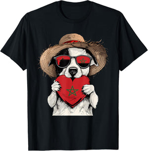Morocco Flag Dog Moroccan Pride Heart Moroccan Roots Men Women Girls Kids T-Shirt - T-Shirt | Black