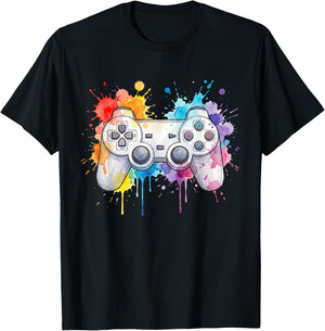 Game Controller Splash Gaming Video Gamer Men Boys Kids T-Shirt - T-Shirt | Black