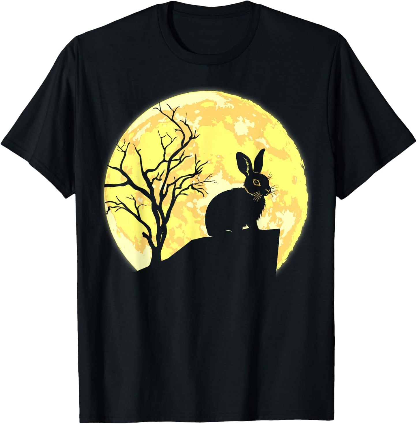 Rabbit Lover, Rabbit and Moon T-Shirt - T-Shirt | Black