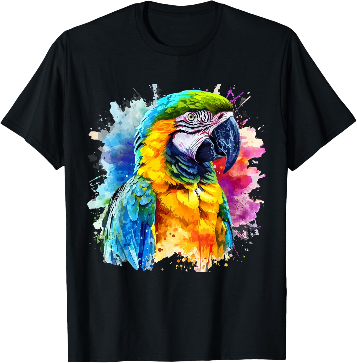 Colorful Parrot Watercolor T-Shirt - T-Shirt | Black