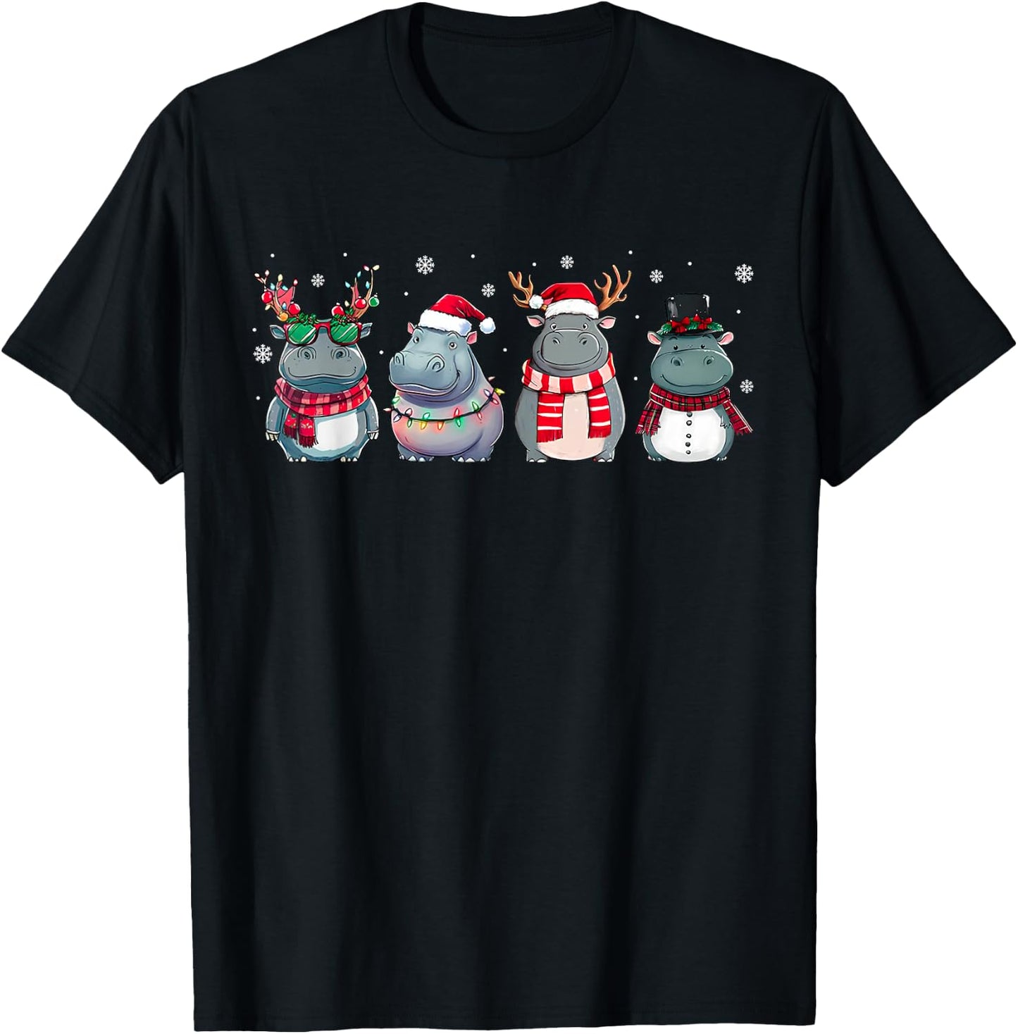 Christmas Hippopotamus Xmas Hippo Lovers Family Matching T-Shirt - T-Shirt | Black