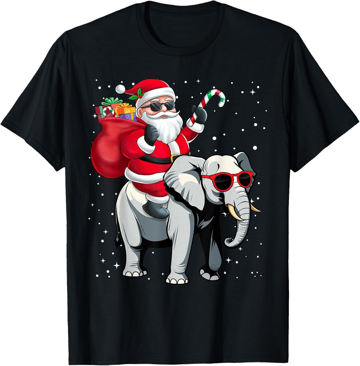 Santa Claus Riding An Elephant Christmas Boy Girl Kids T-Shirt - T-Shirt | Black