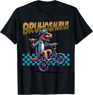 BRUHOSAURUS: T-Rex Dinosaur Riding BMX Bike - Boys Bruh T-Shirt - T-Shirt | Black