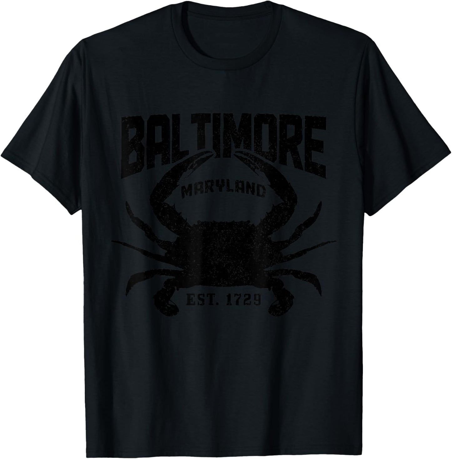 Baltimore Maryland Est. 1729 Pride Blue Crab Vintage T-Shirt - T-Shirt | Black