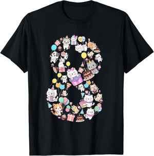 8 Year Old Cat Lover 8th Birthday Cat Animals Themed T-Shirt - T-Shirt | Black