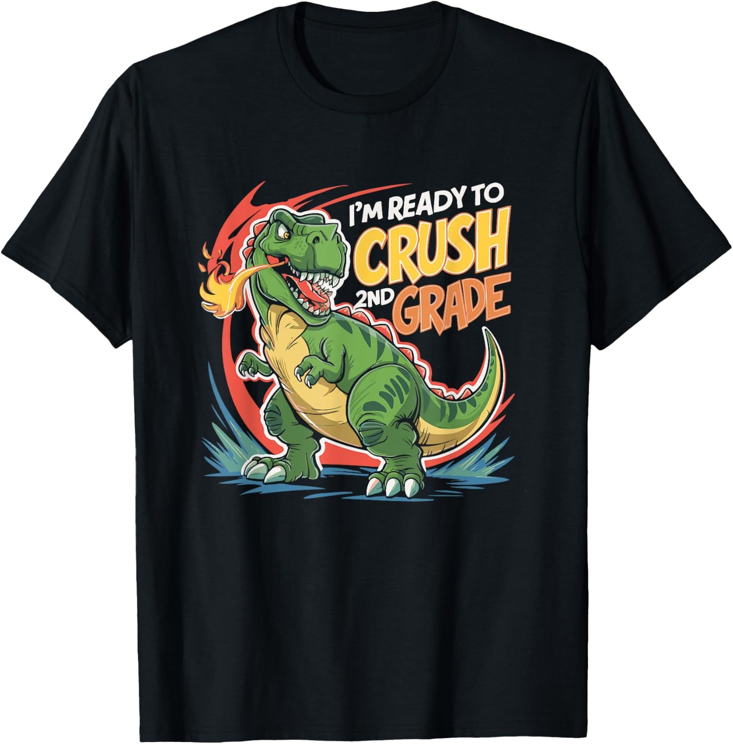 Boy Kid Ready To Crush 2nd Grade Dinosaur Back To School T-Shirt - T-Shirt | Black