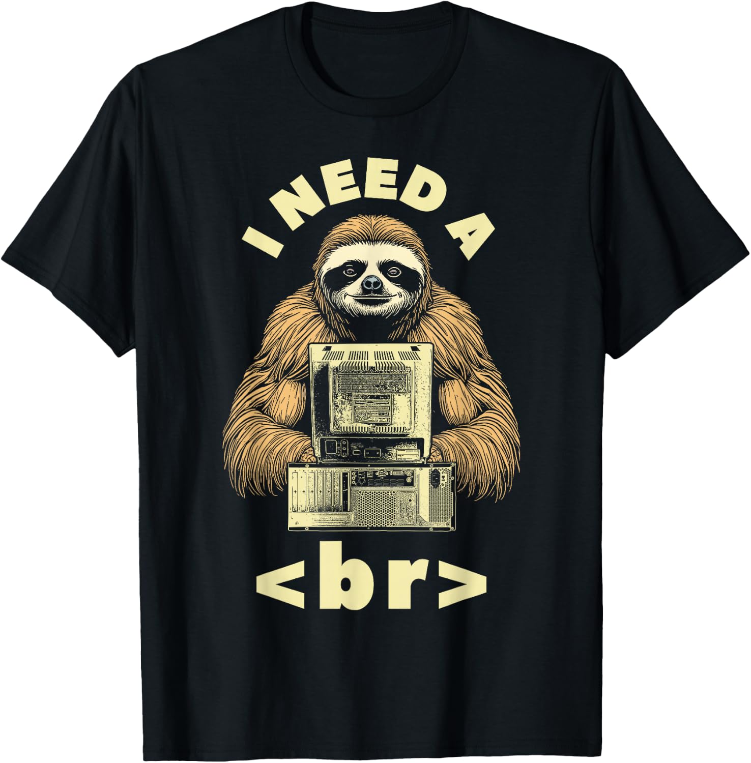 I Need A Break Computer Code Funny Programming Coder Sloth T-Shirt - T-Shirt | Black