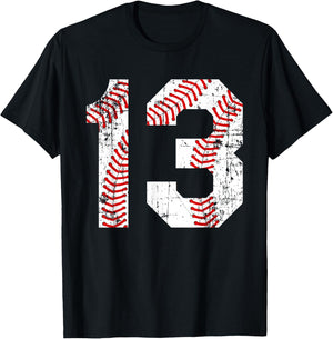 Vintage Baseball 13 Jersey Number T-Shirt - T-Shirt | Black