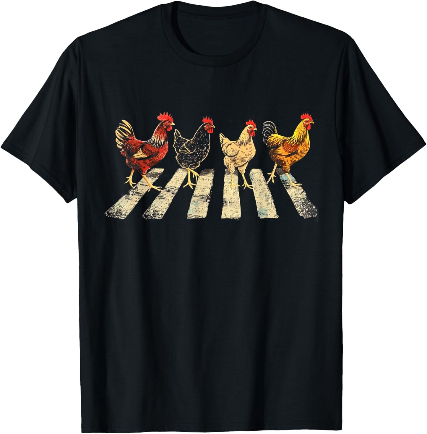 Funny Chickens Crossing Road Parody Lover Gift T-Shirt - T-Shirt | Black