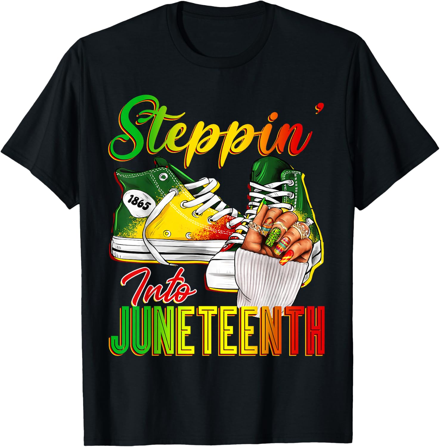 Women Steppin Into Juneteenth Afro African Sneakers Girls T-Shirt - T-Shirt | Black