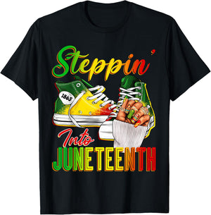 Women Steppin Into Juneteenth Afro African Sneakers Girls T-Shirt - T-Shirt | Black