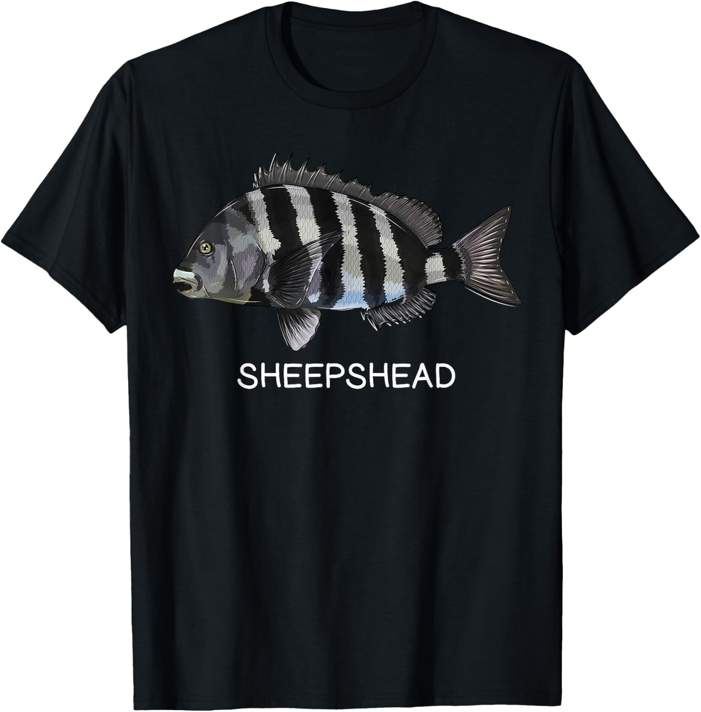 Sheepshead Gift Co. Sheepshead Saltwater Game Fish - Boys, Fishing Enthusiasts - - Short Sleeve - Black - Small - Classic Fit - Cotton, Polyester Blend T-Shirt - T-Shirt | Black