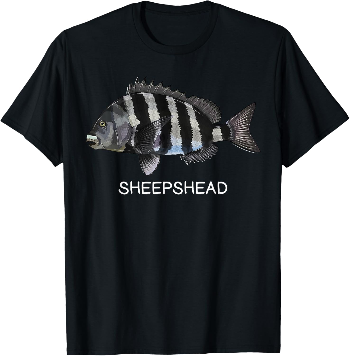 Sheepshead Gift Co. Sheepshead Saltwater Game Fish - Boys, Fishing Enthusiasts - - Short Sleeve - Black - Small - Classic Fit - Cotton, Polyester Blend T-Shirt - T-Shirt | Black