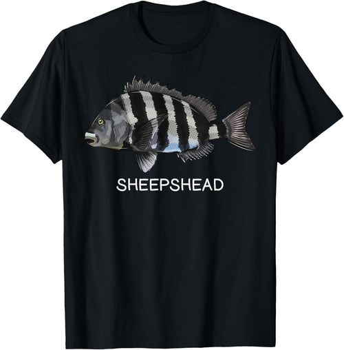 Sheepshead Gift Co. Sheepshead Saltwater Game Fish - Boys, Fishing Enthusiasts - - Short Sleeve - Black - Small - Classic Fit - Cotton, Polyester Blend