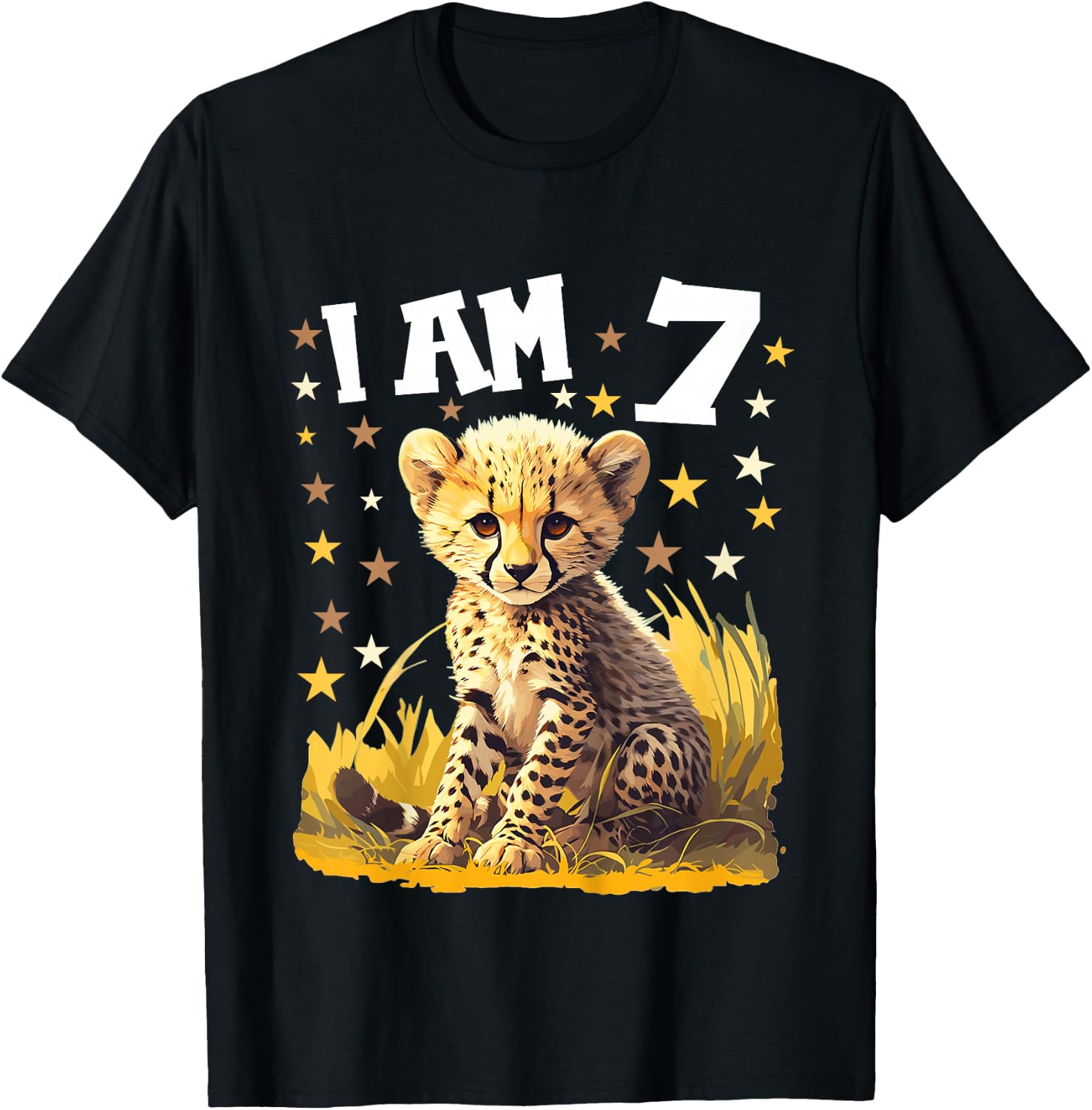 7 Years old 7 birthday Cheetahs Boy Girl Cheetah T-Shirt - T-Shirt | Black