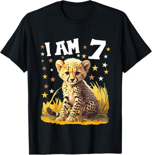 7 Years old 7 birthday Cheetahs Boy Girl Cheetah T-Shirt - T-Shirt | Black