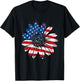 USA American Flag Vintage Sunflower Happy 4th of July Girl T-Shirt - T-Shirt | Black